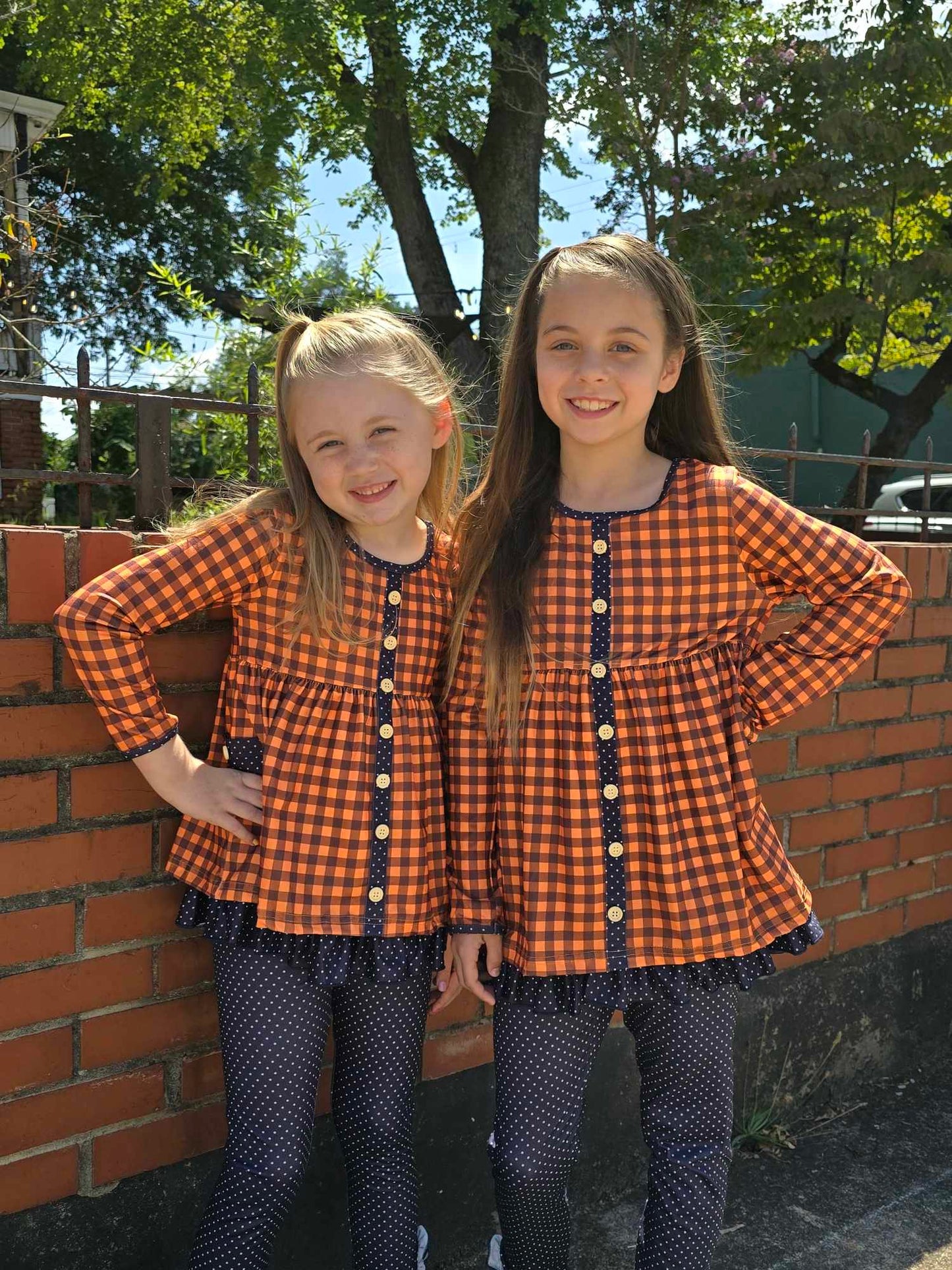 Gingham Checked Fall Set