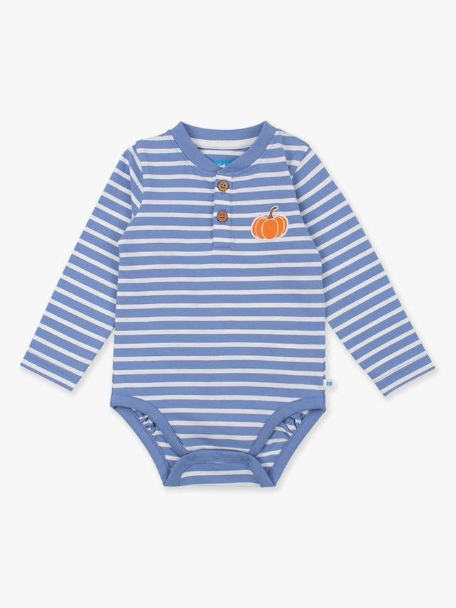 Blue Stripe Pumpkin Henley Onesie