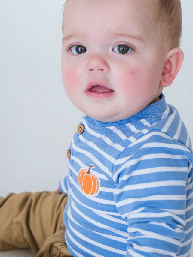 Blue Stripe Pumpkin Henley Onesie