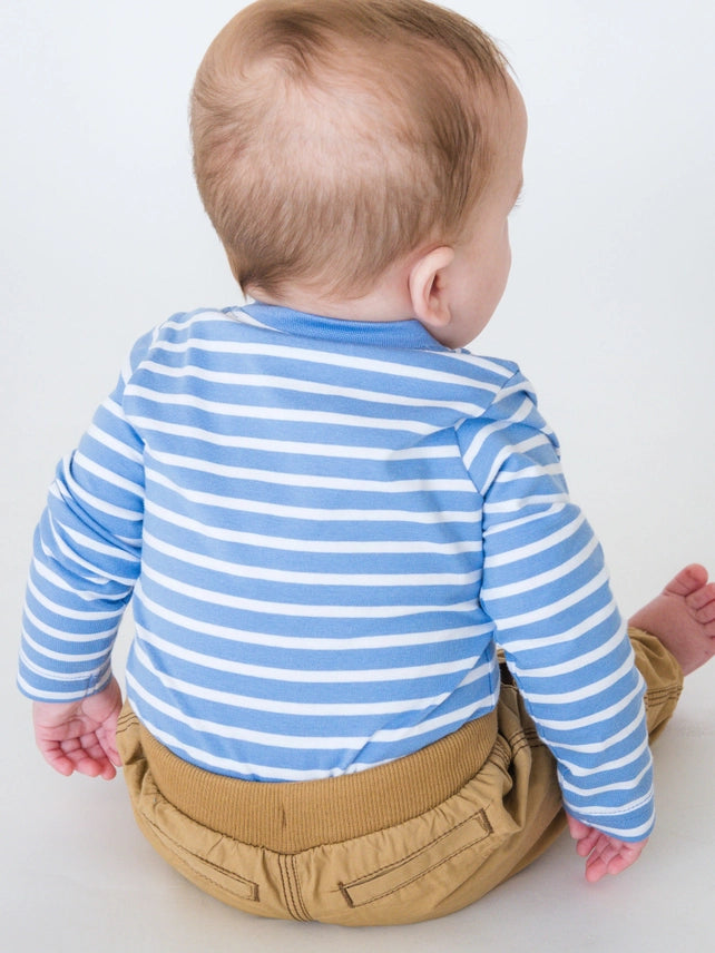 Blue Stripe Pumpkin Henley Onesie