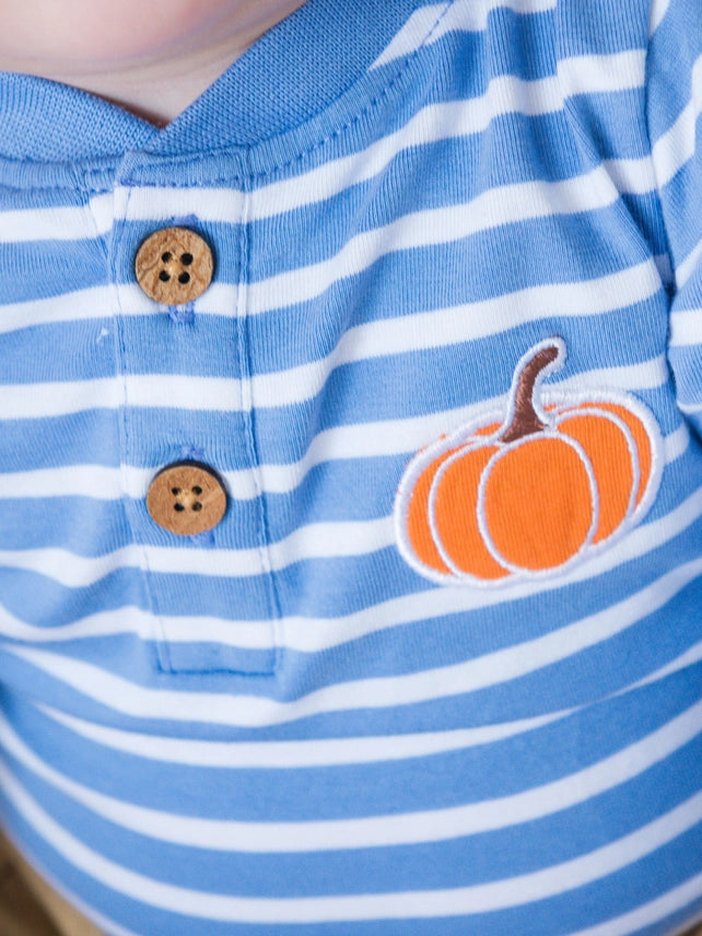 Blue Stripe Pumpkin Henley Onesie