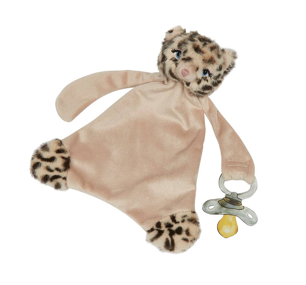Soft blanket with plush leopard face against a white background.