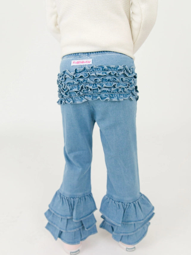 Denim Ruffle Flare Pants