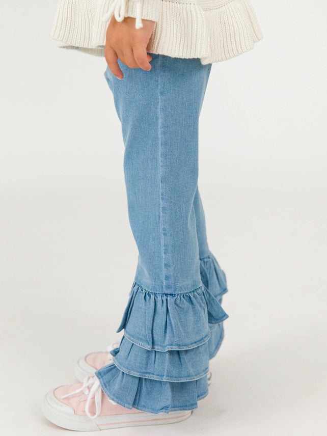 Denim Ruffle Flare Pants