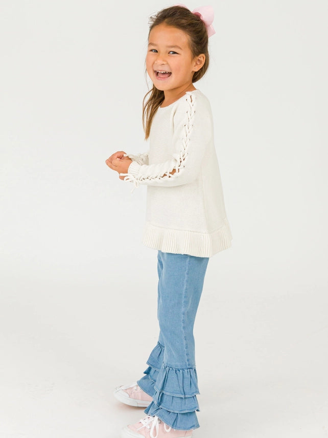 Denim Ruffle Flare Pants