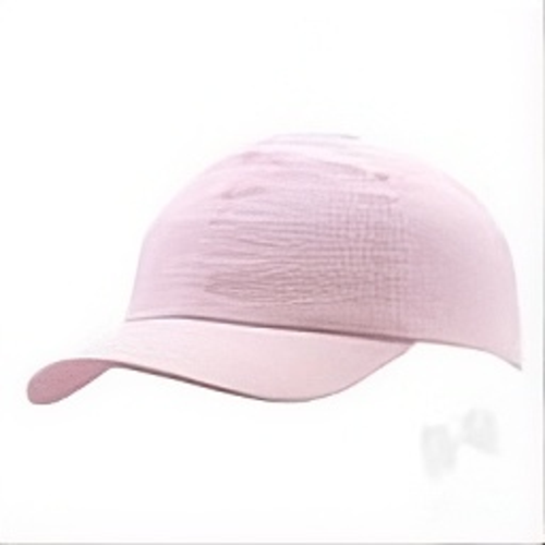 A light pink baseball cap with a curved brim, shown from a side profile view against a plain white background.