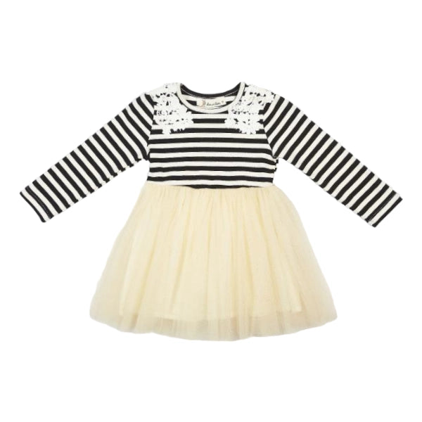 Striped Tulle w Floral Shoulder