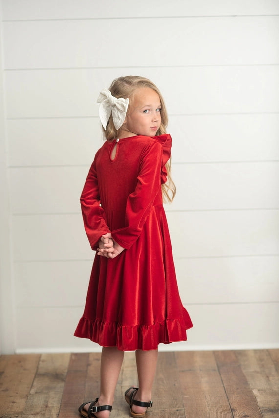 Red Velvet Ruffle Dress