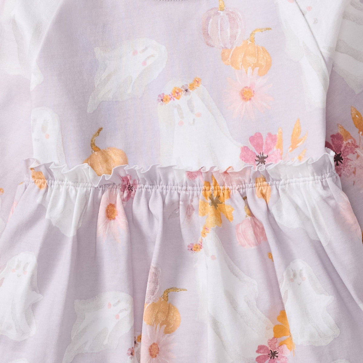 Floral patterned fabric with a focus on the hem and top edge.