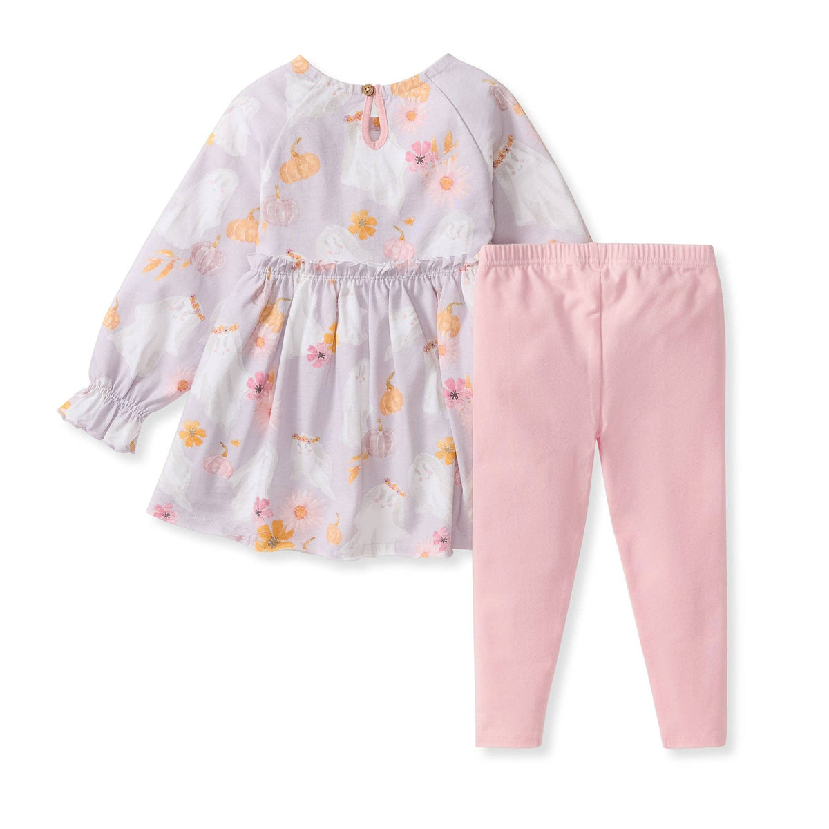 Floral dress and pink pants set on a white background