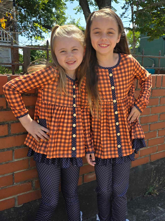 Gingham Checked Fall Set