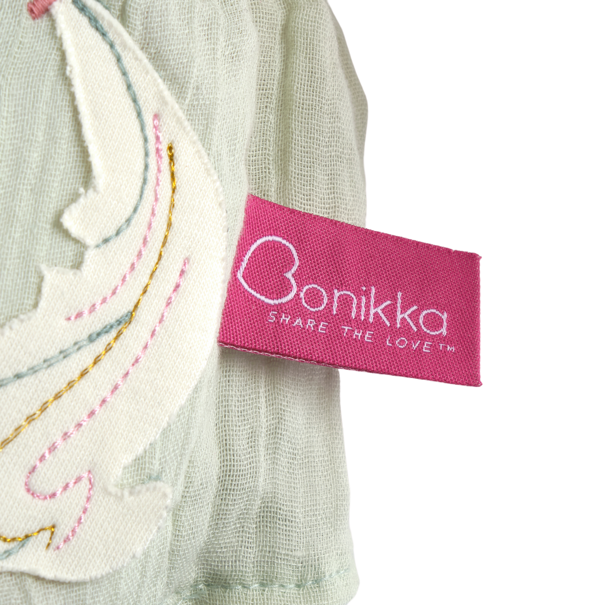 Close-up of a product with a Bonikka label on a white background