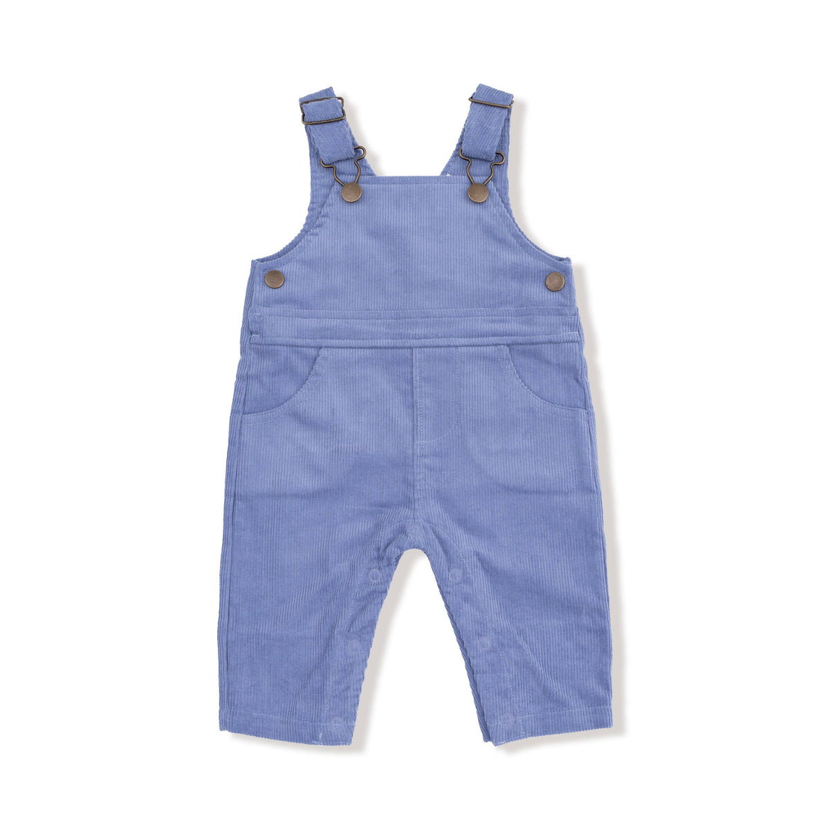 Blue Stonewashed Corduroy overalls on a white background
