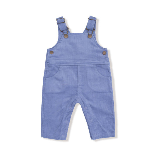 Blue Stonewashed Corduroy overalls on a white background