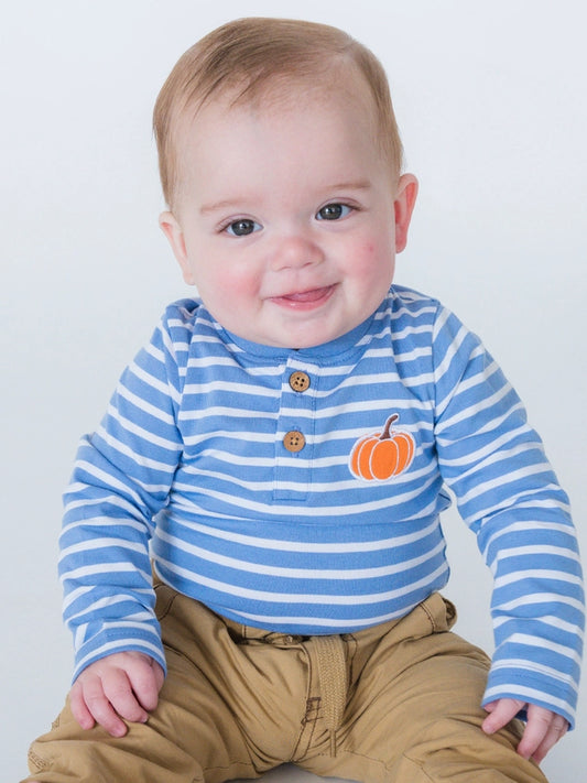 Blue Stripe Pumpkin Henley Onesie