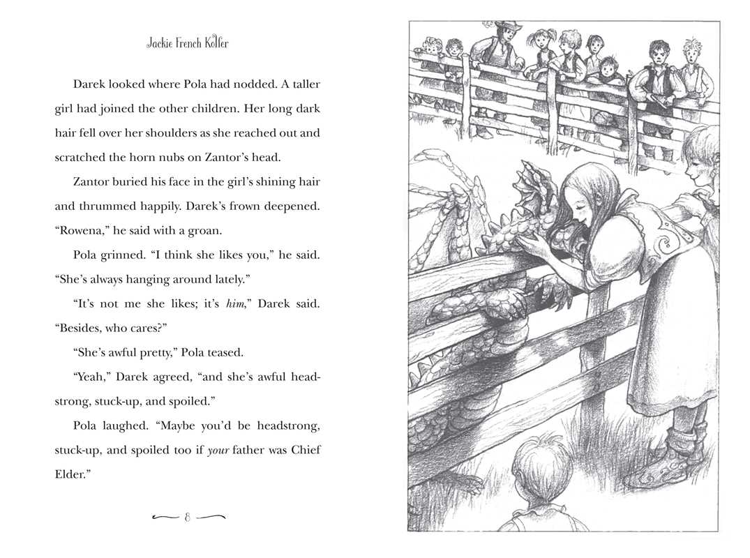 A printed book with a black-and-white illustration on the right and a text excerpt on the left, headed 'Jackie French Koller' at the top.