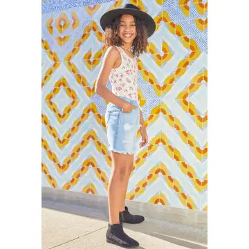 Frayed Hem Jean Skirt