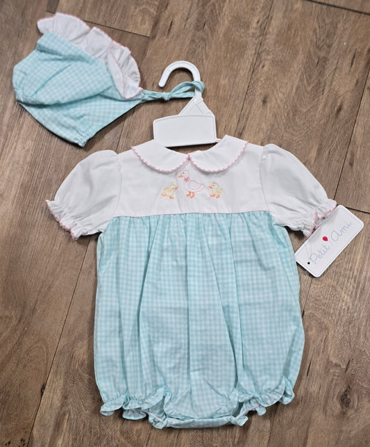 Gingham Duck Baby Romper-Pink