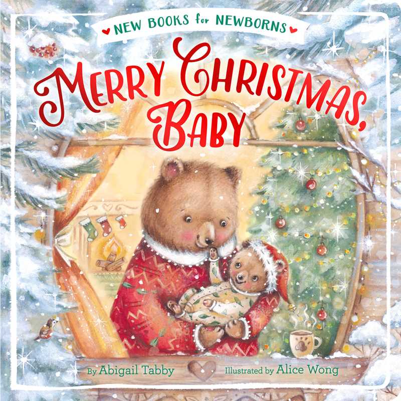 Book cover of 'Merry Christmas, Baby' with two bears in a festive setting.