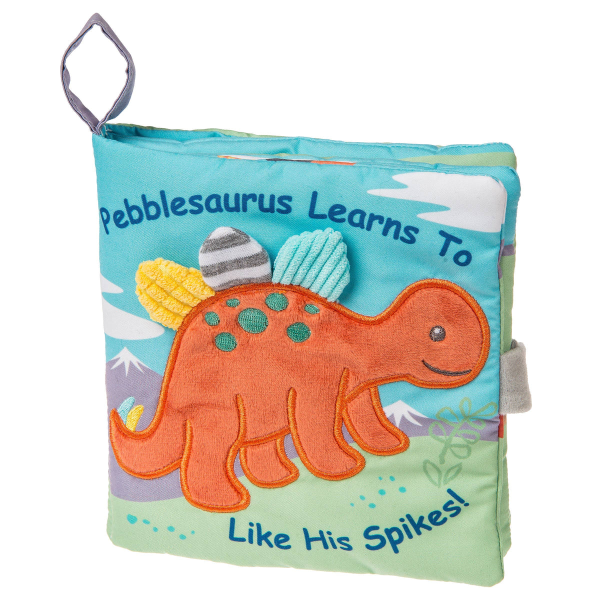 Children's book with a dinosaur illustration on a white background