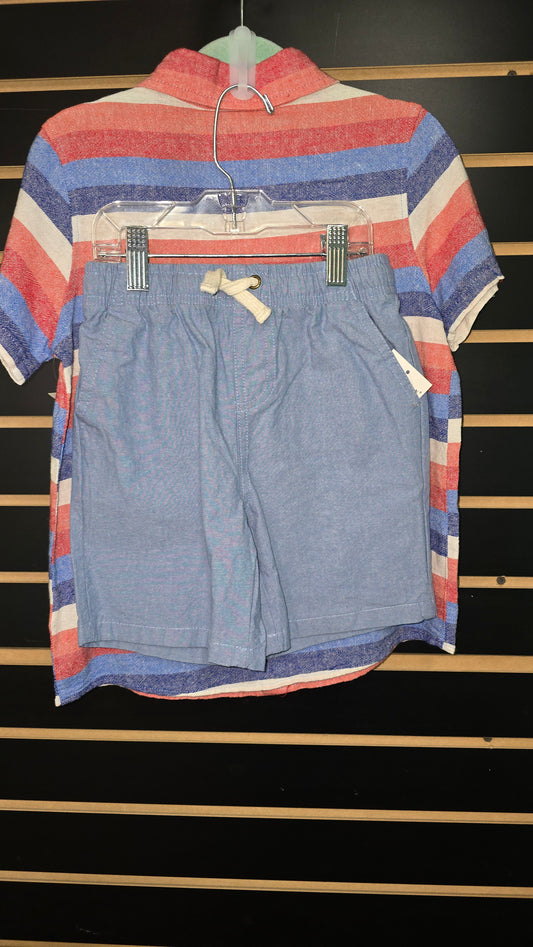 Stripe Buttondown 2PC Short Set