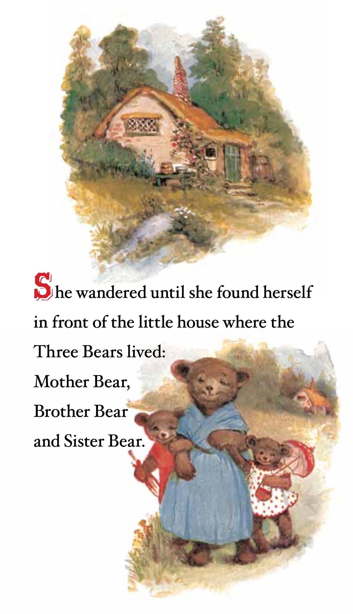 Illustration of three bears in front of a house with text overlay.