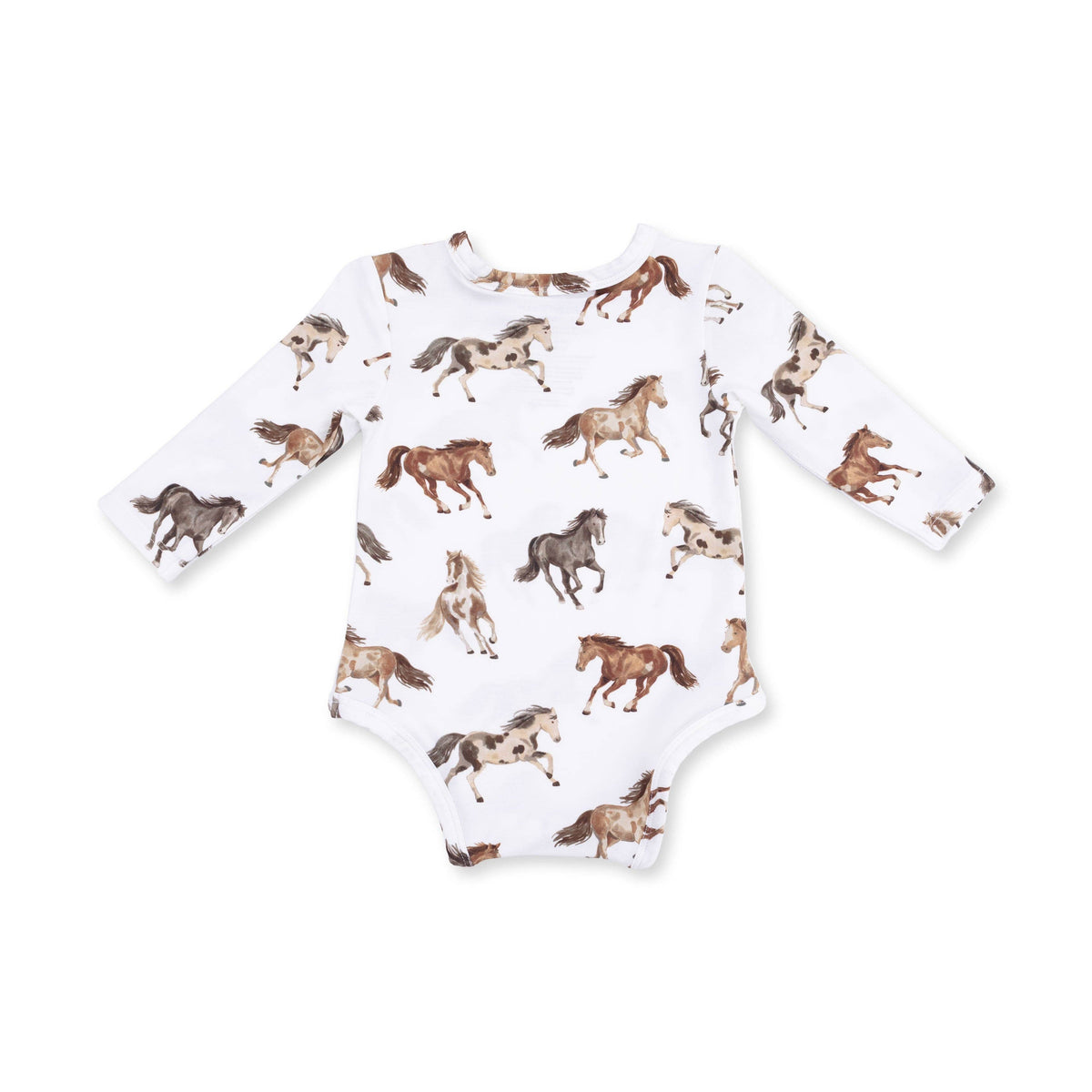 back of bodysuit pictured with horse pattern 