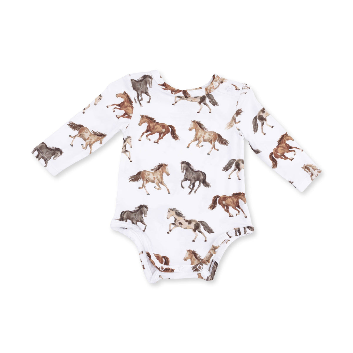 bodysuit in white with black and brown horses patterning