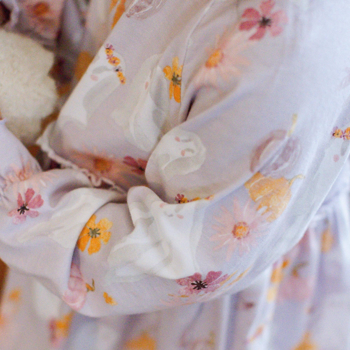 Floral-patterned fabric with a focus on texture and color.