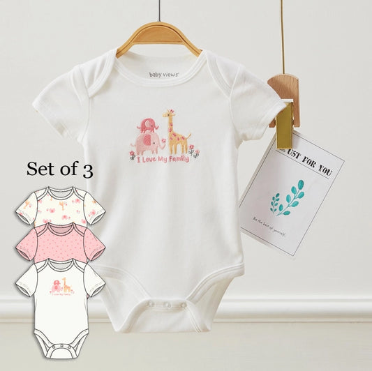 Giraffe & Elephant -Onesie 3 Pack