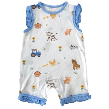 Farm Print Bamboo Romper with Ruffles