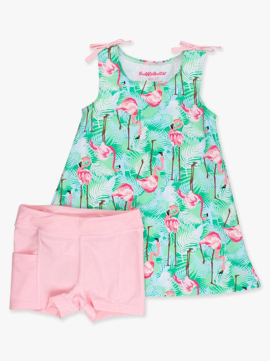 Flamingo Dress & Bike Short Set