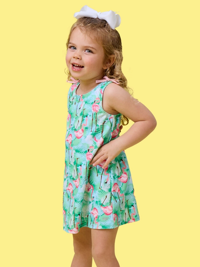 Flamingo Dress & Bike Short Set