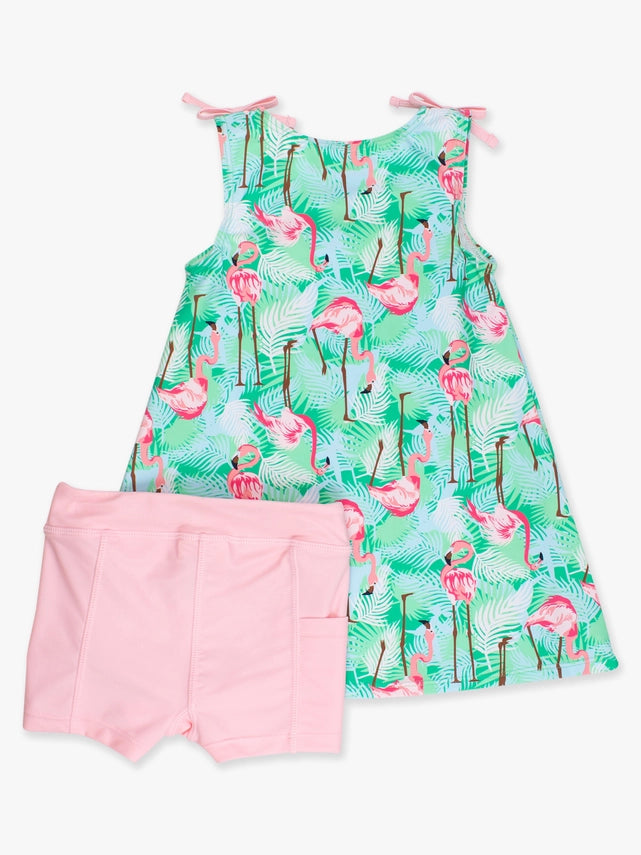 Flamingo Dress & Bike Short Set