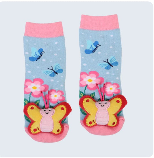 Dark Pink Butterfly Messy Moose Socks