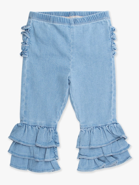 Denim Ruffle Flare Pants