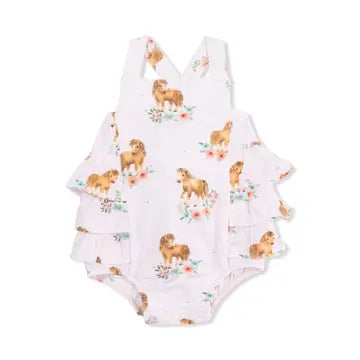 Pink Ponies Ruffle Sunsuit