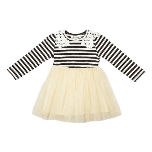 Striped Tulle w Floral Shoulder