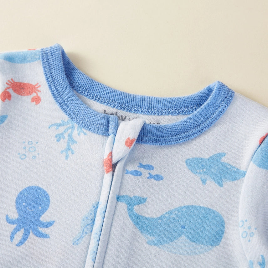 Whale & Sea -Footie Romper